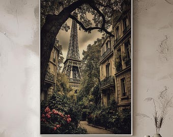 Paris Street Photography Print – Sepia Parisian Alleyway – France Travel Wall Art - Eiffel Tower