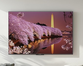 Washington Monument Print – D.C. Travel Poster – Cherry Blossom Print – American Landmark Wall Art