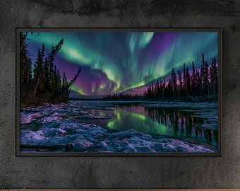 Northern Lights Printable Wall Art, Aurora Borealis Printable, Night Sky Landscape Photography, Arctic Nature Poster