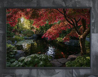 Red Maple Japanese Garden Koi Pond Wall Art
