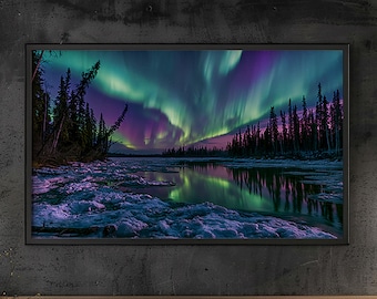 Northern Lights Wall Art, Aurora Borealis Print, Night Sky Landscape Photography, Arctic Nature Poster