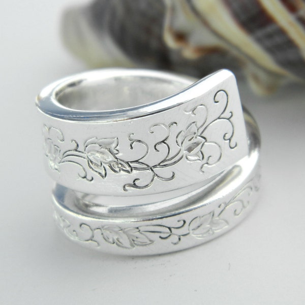 Antique Silver Spoon Ring, Silverware Jewelry, Silver Lace 1968