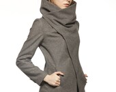 Dark Grey High Collar Jacket Winter Wool Women Coat - Custom Made - NC493