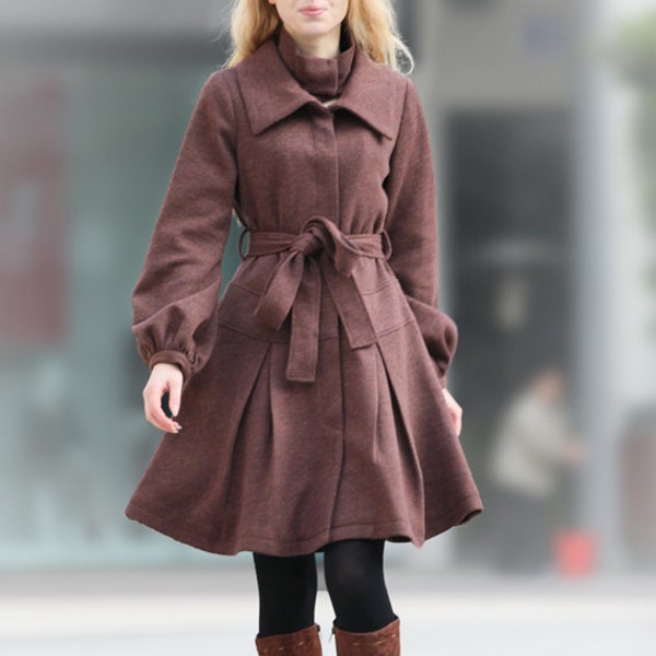 ON SALE Exquisite Purple Red Coat Double Collars  Dress Style Wool Coat Winter Jacket for Women - NC239