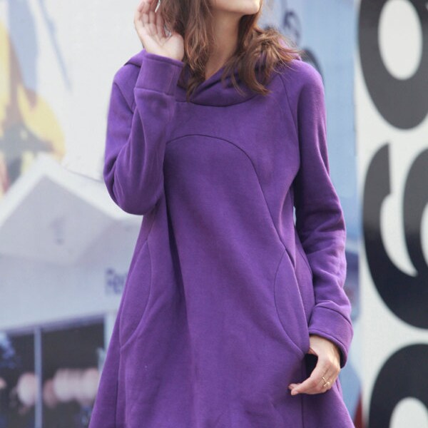 On Sale Size M Purple Hoodie Sweatshirt Cotton Fleece Hooded Top with Big Hood - NC444-1