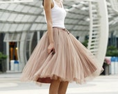 Tulle Skirt Tea length Tutu Skirt Elastic Waist tulle tutu Princess Skirt Wedding Skirt in Nude Color- NC455