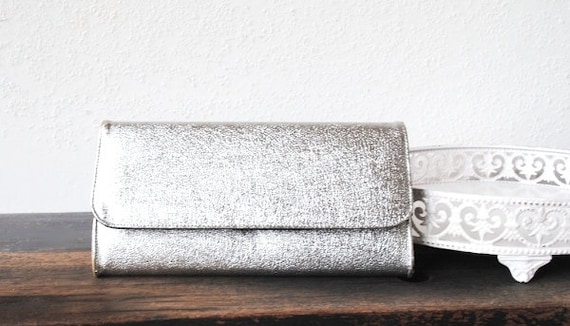 Glam Silver Purse Clutch Shiny Evening Bag, Vinta… - image 1