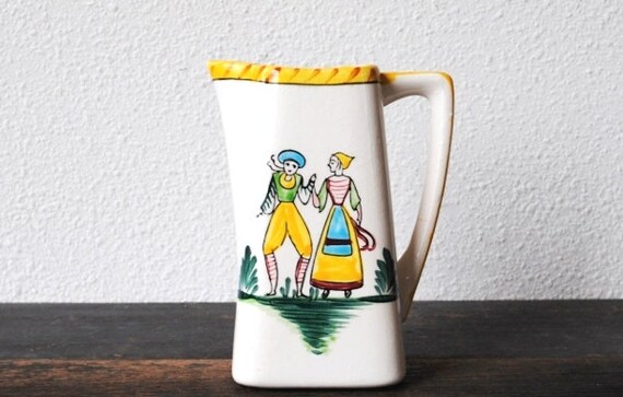 Items similar to Vintage Pitcher Vase, Dutch Girl & Boy ...