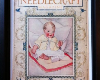 1927 Needlecraft Magazine Cover Art, Nouveau Baby Nursery Decor Print to Frame