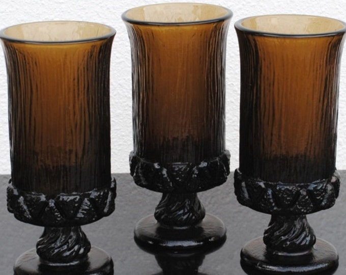 Vintage Fostoria Brown Glass Iced Tea Drink Glasses, Sorrento Stemware