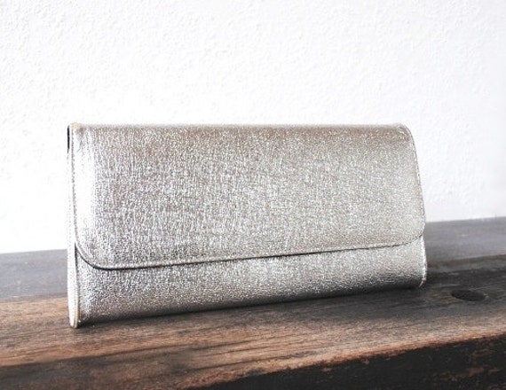 Glam Silver Purse Clutch Shiny Evening Bag, Vinta… - image 4