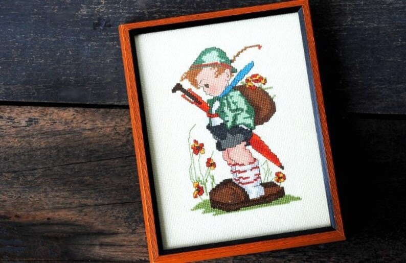 Vintage Hummel Needlepoint Framed Cross Stitch Little Boy Etsy