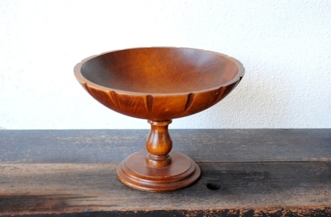 Vintage Maple Wood Bowl Pedestal Stand Large Mid Century Etsy