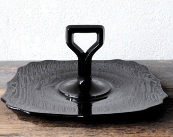 Antique Black Glass Tray Diamond Co Server, Center Handle Tidbit Stand,  Depression Era Glassware 1920s-1930s Pennsylvania