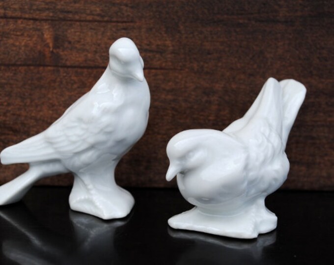 Czech Porcelain Art Bird Figurines, White Blanc De Chine Numbered