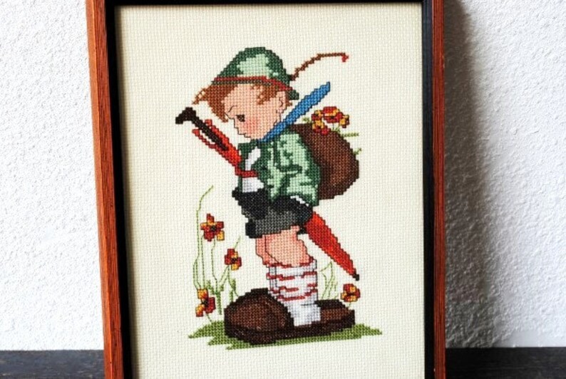 Vintage Hummel Needlepoint Framed Cross Stitch Little Boy Etsy