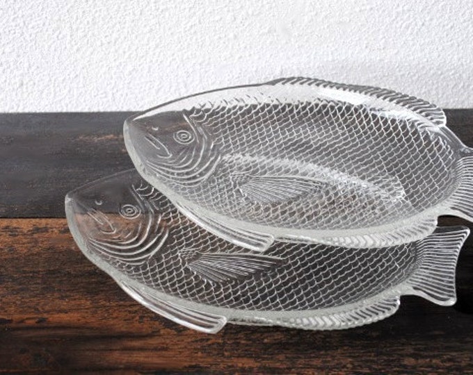 Vintage Glass Fish Platter Plate Set Oven Proof USA Mid Etsy
