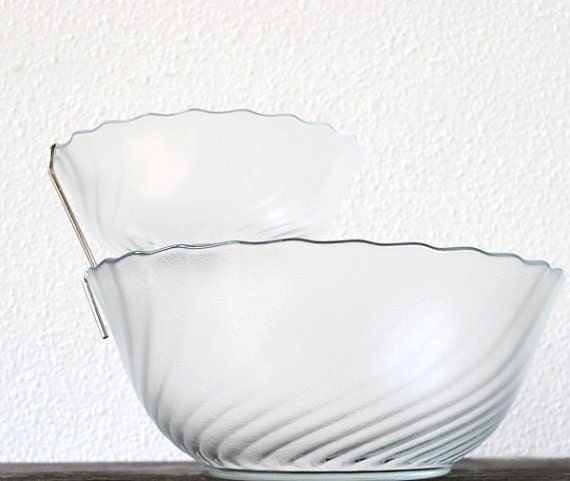 Vintage Glass Bowl Chip Dip Arcoroc France Swirl Two Tier Etsy