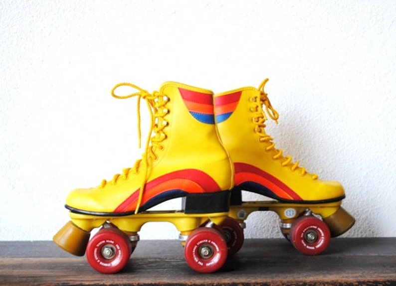1970s Roller Skates Retro Yellow & Rainbow Vintage Disco Etsy