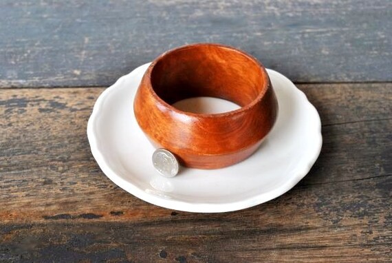 Vintage Teak Wood Bangle Bracelet, Chunky Wide BO… - image 4