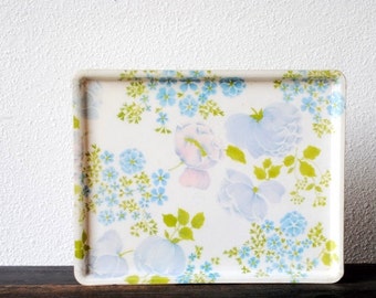 Mid Century French Fiberglass Tray, Purple Blue Flowers, Retro Vintage Decor Serving Made in France