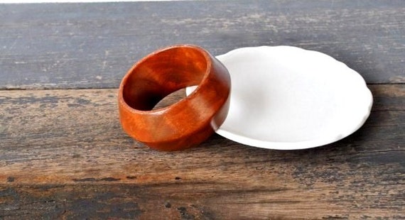 Vintage Teak Wood Bangle Bracelet, Chunky Wide BO… - image 1