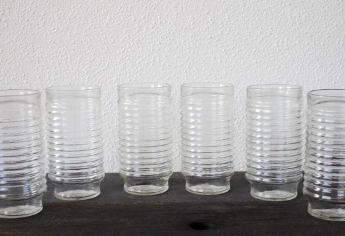 Vintage Drinking Glasses Beehive Ribbed Glass Wide Mouth 16 Etsy