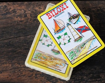 Vintage Biloxi Mississippi Souvenir Playing Cards, Rebel Flag & Ships at Sea, British Hong Kong, Original Box