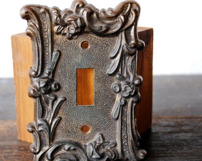Vintage Brass Light Switch Cover Plate, Ornate Rose Repurpose Lighting