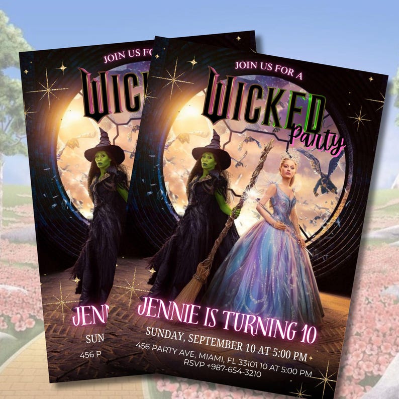 Downloadable Wicked Invitations Wicked Birthday Invitation, Elphaba & Glinda Theme, Canva Template ...