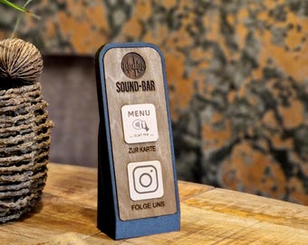 Personalized NFC menu table stands with logo for restaurants | Wooden QR code stands | SmartStand for cafes, bars, and restaurants