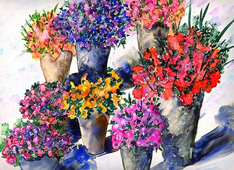 Flowers in Bins Flower Market Watercolor spring bouquets image 0