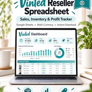 Foglio di calcolo per rivenditori Vinted: monitoraggio di vendite, inventario e profitti | Modello Google Sheets | Multivaluta