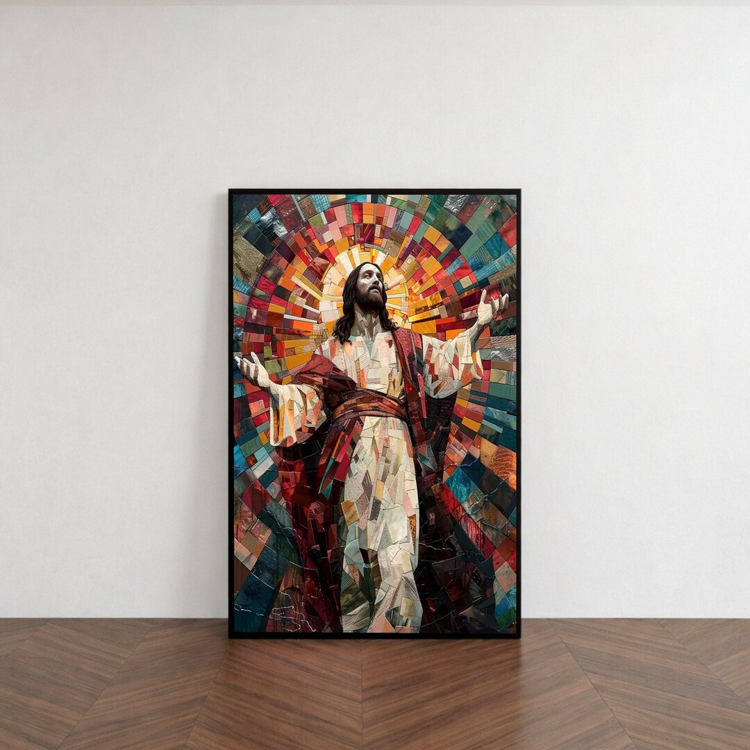 Inspirational Jesus Christ Canvas Art, Mosaic Style Religious Wall Art ...