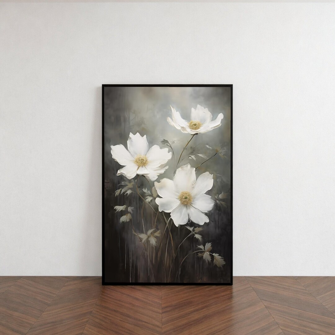 Elegant White Floral Canvas Wall Art, Soft Blooming Flowers Painting ...