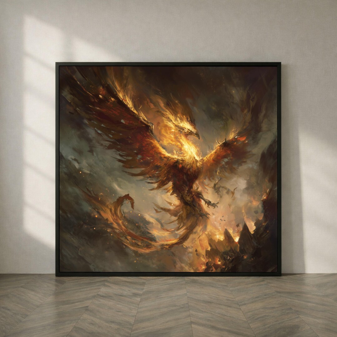 Fiery Phoenix Rising Canvas, Fantasy Bird Wall Art, Mythical Creature ...