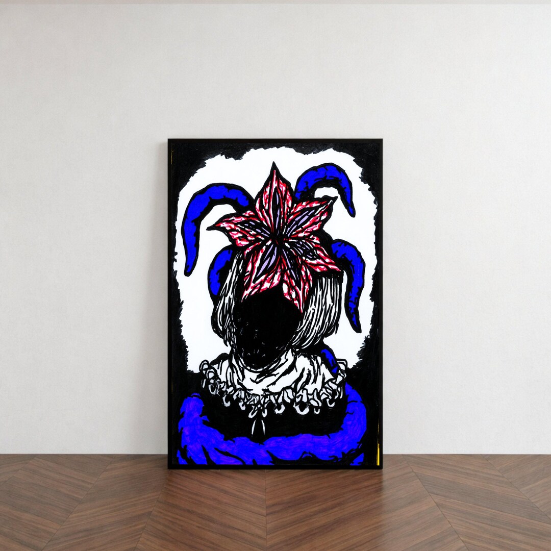 Abstract Dark Jester Canvas Wall Art, Surreal Floral Face Design ...