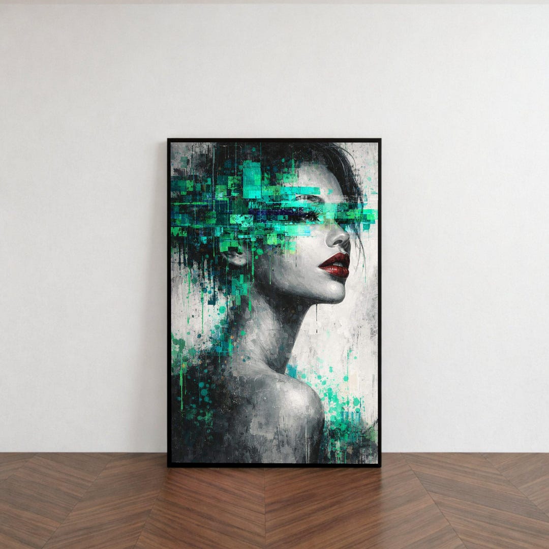 Modern Abstract Woman Portrait Canvas, Digital Art Face Wall Decor ...