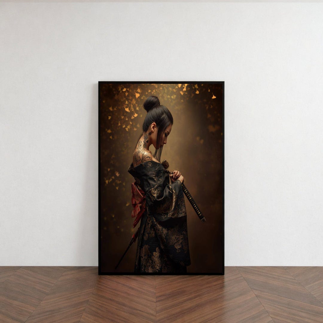 Elegant Samurai Woman Canvas, Asian Warrior Art, Tattooed Geisha Wall ...