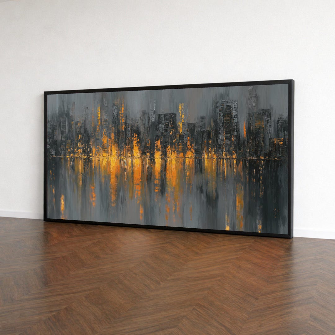 City Skyline Reflection Canvas, Modern Urban Nightscape Wall Art ...