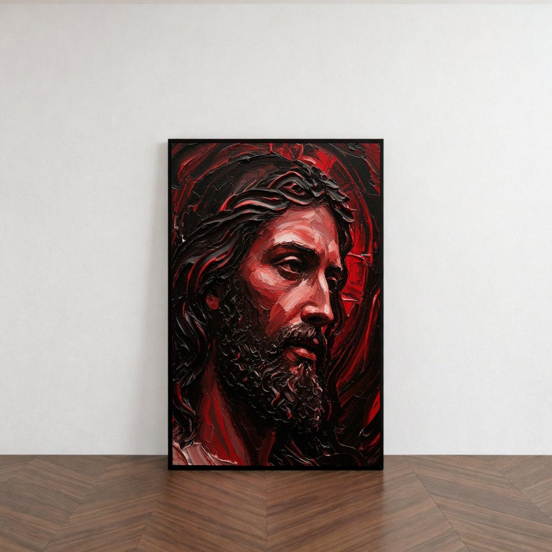 Intense Red Jesus Portrait Canvas, Religious Wall Art, Spiritual ...