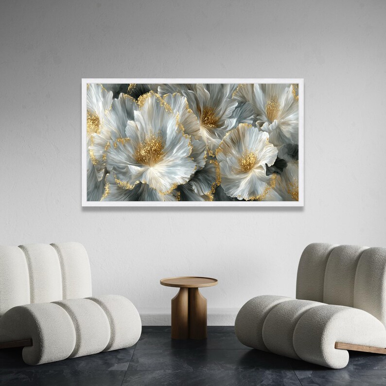 Elegant White and Gold Floral Canvas Wall Art, Modern Luxury Flower ...