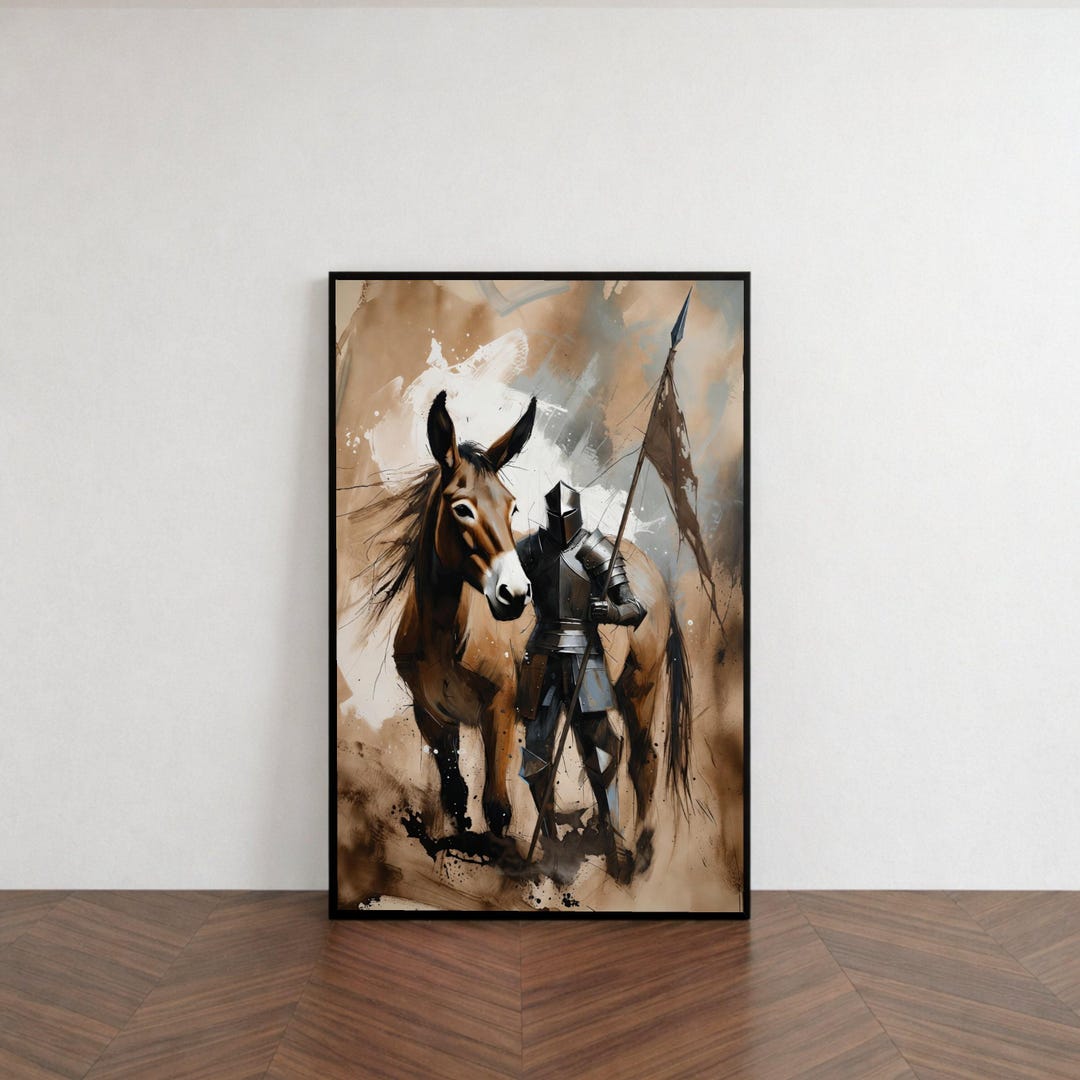Medieval Knight and Horse Canvas Art, Armored Warrior With Banner ...