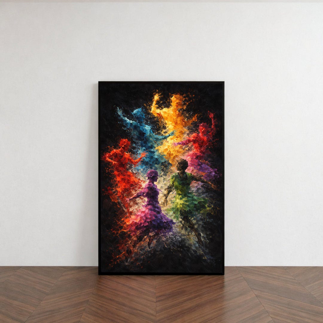Vibrant Color Dance, Abstract Ballet Canvas, Multicolor Dancers Wall ...