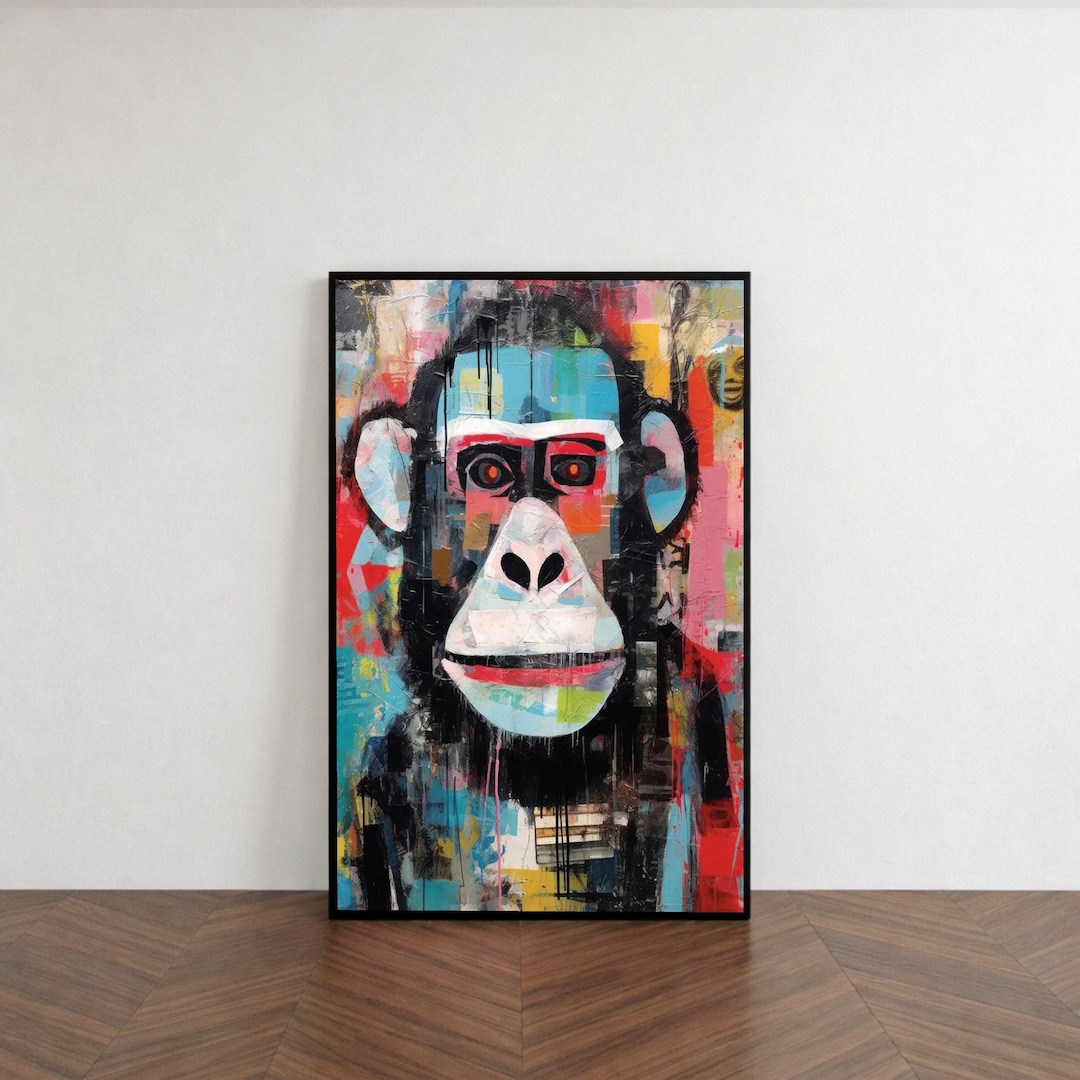 Abstract Monkey Portrait Canvas, Colorful Primate Wall Art, Urban ...