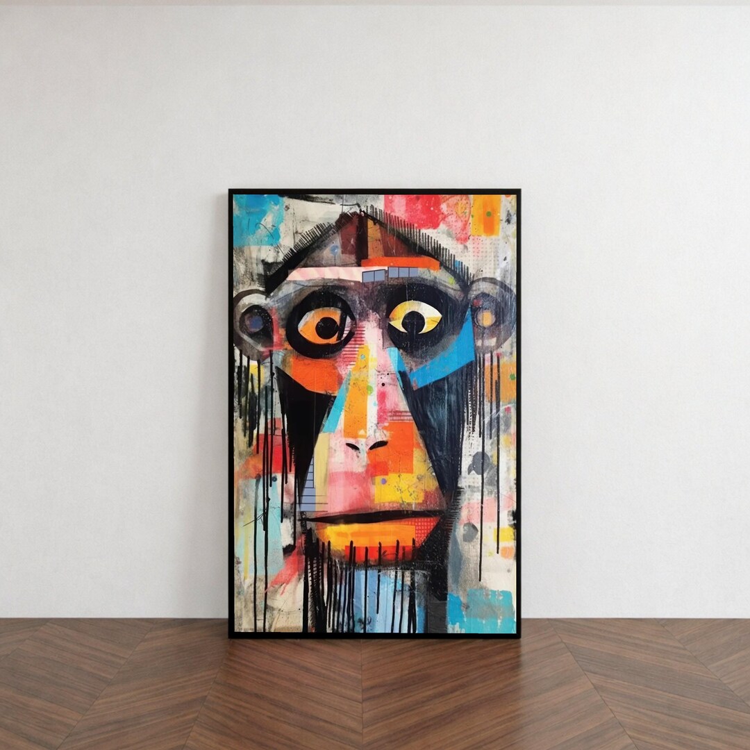 Abstract Colorful Monkey Face Canvas, Modern Primate Wall Art, Urban ...