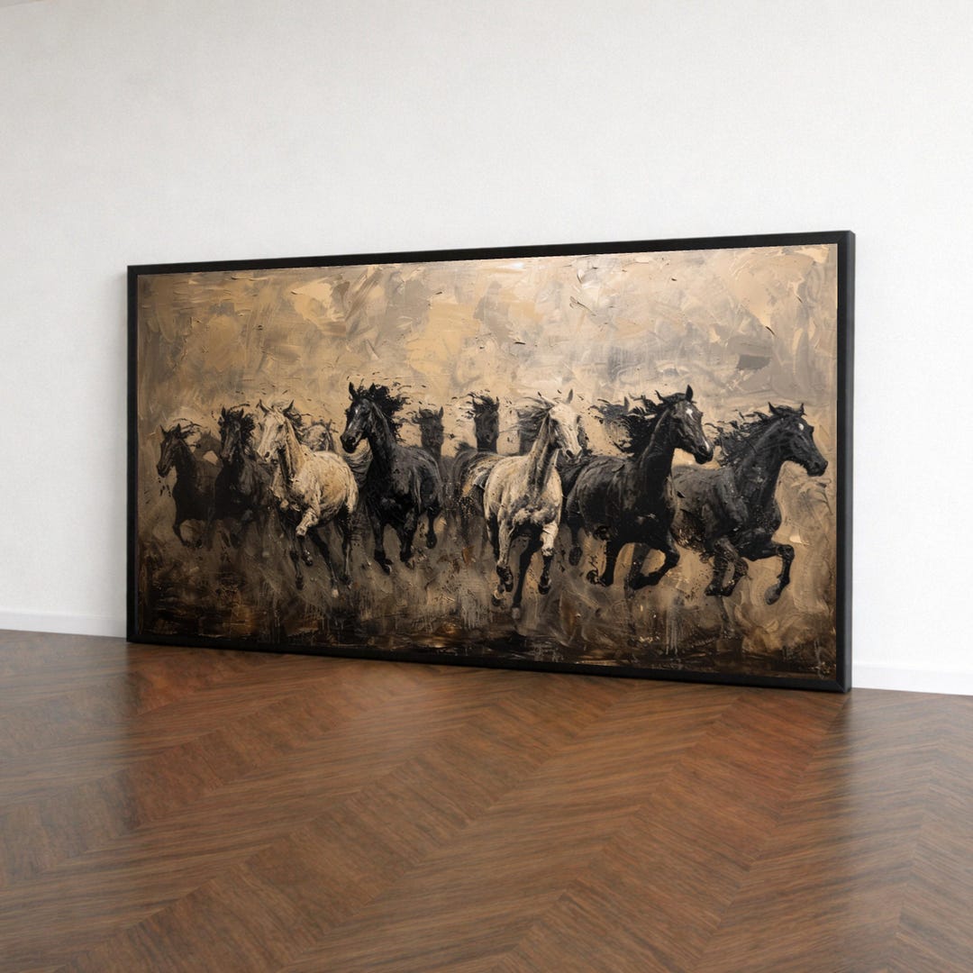 Galloping Horses Canvas Wall Art, Abstract Animal Painting, Dynamic ...