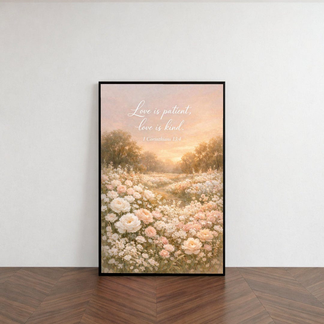 Love is Patient Inspirational Quote Canvas, Floral Field Wall Art ...
