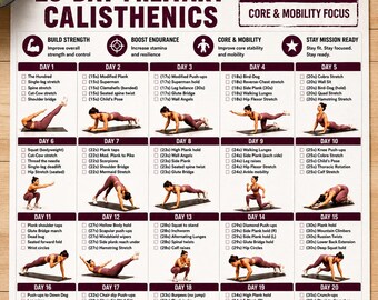 28 Tage Militärische Calisthenics Challenge PDF, Körpergewichts-Trainingsplan, Bootcamp Fitness Poster, Krafttrainingsprogramm, Heimübung Prin