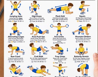 Kids Workout Chart, Daily Workout Moves At Home, Classroom Physical Education, Childrens No Equipment Fitness Routine, Homeschool Activity